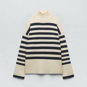Zara size Small Striped Turtleneck Sweater - Cream and Black